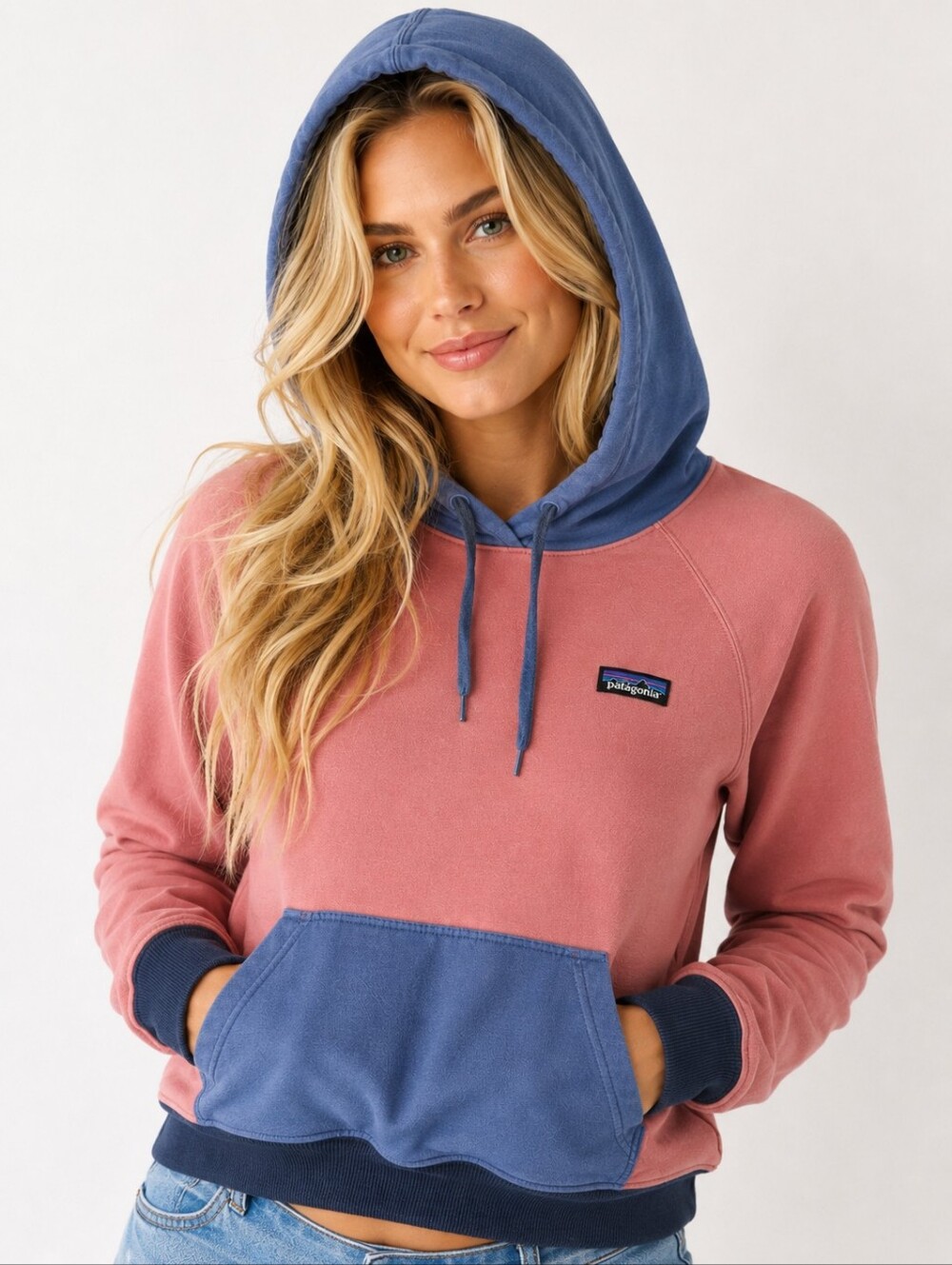 Patagonia P-6 Label Organic Hoody Light Star Pink Blue Women's S